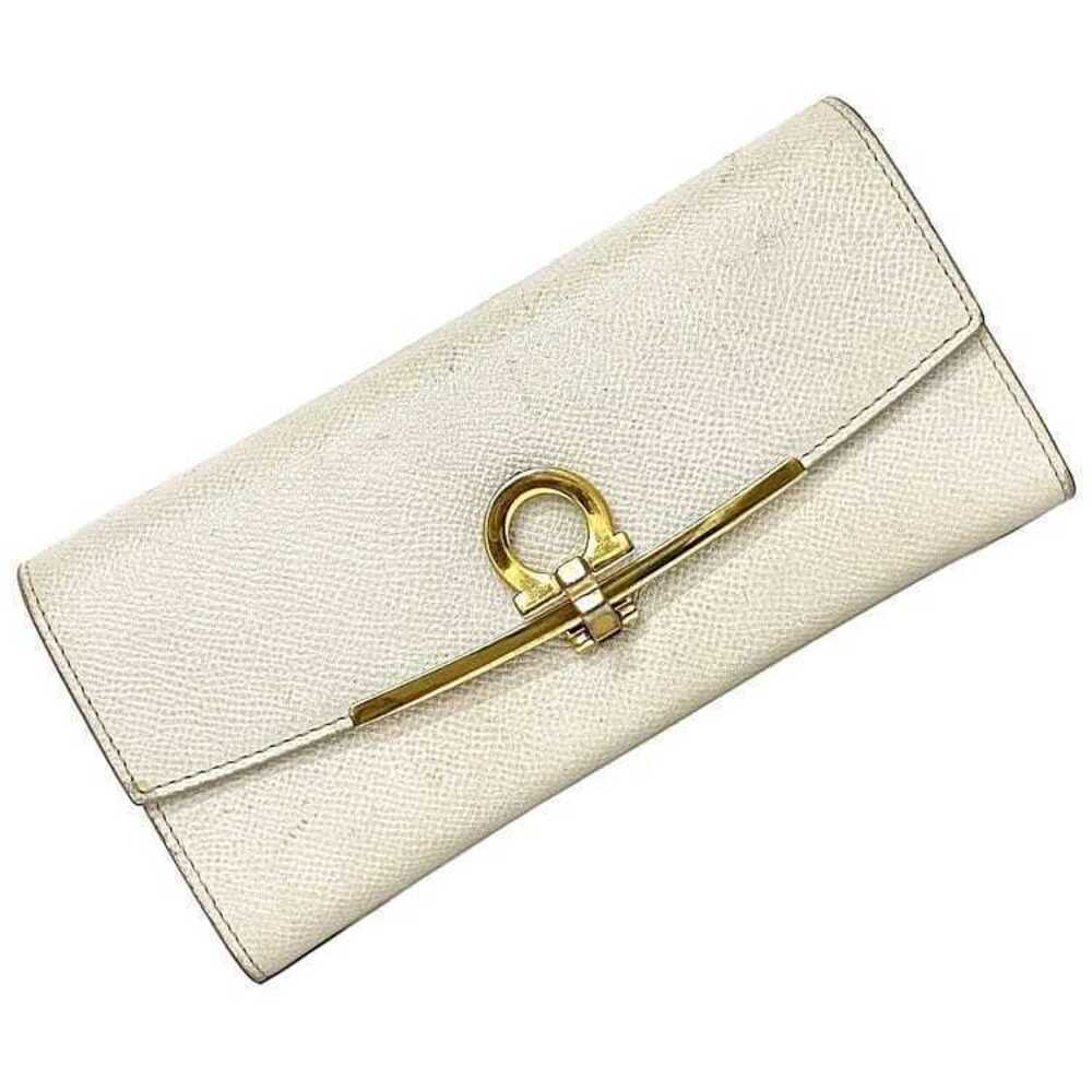 Salvatore Ferragamo Bifold Long Wallet Gancini Leather Flap White